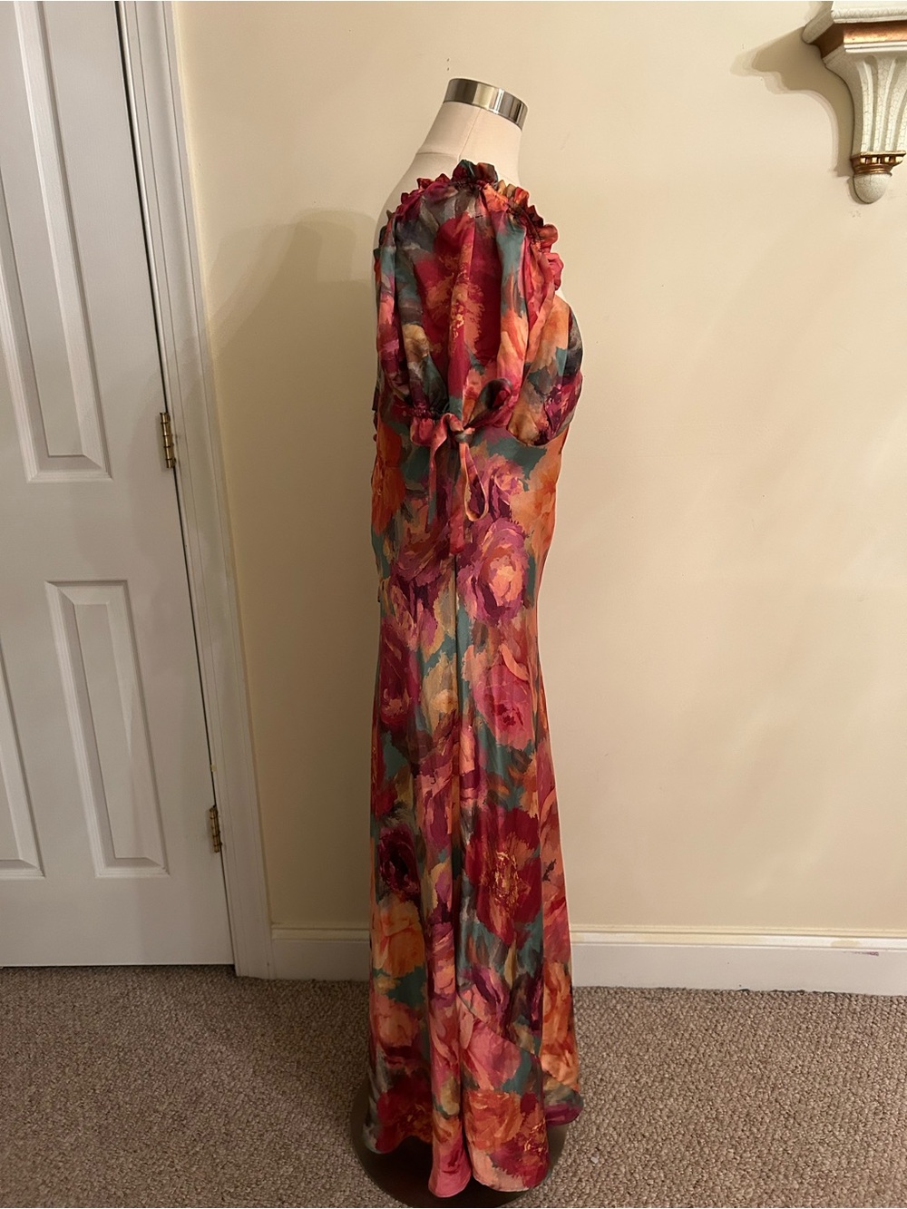 Anthropologie Dress Forum Maxi Silky Puffy Sleeves with bows Floral dress size L - Picture 3 of 9